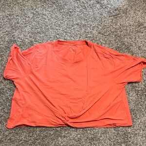 Fabletics Cotton Front-Twist Tee Coral Crush Short Sleeve Tee